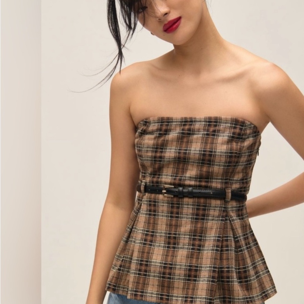 Never Worn Strapless Plaid Maeve Anthropologie Top with Belt